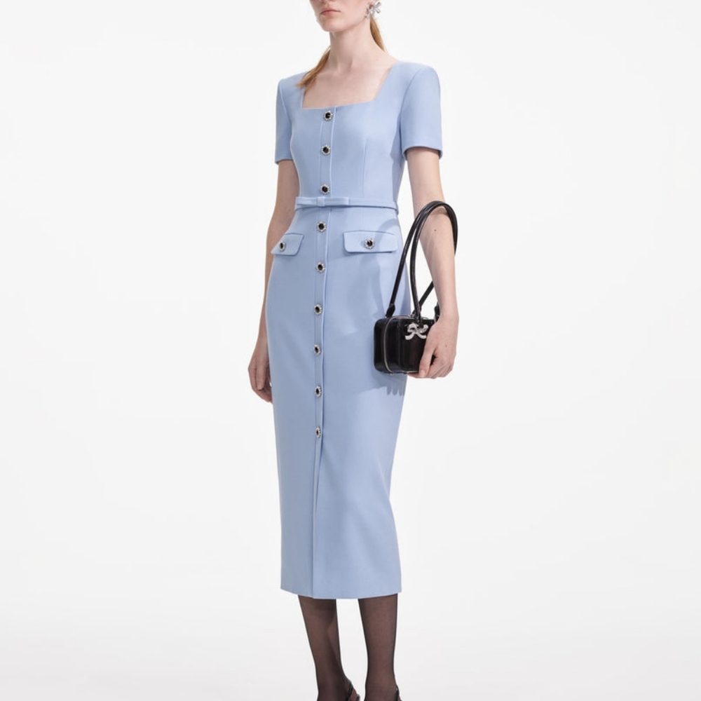 Self-Portrait Blue Crepe Button Midi Dress - Picture 2 of 14